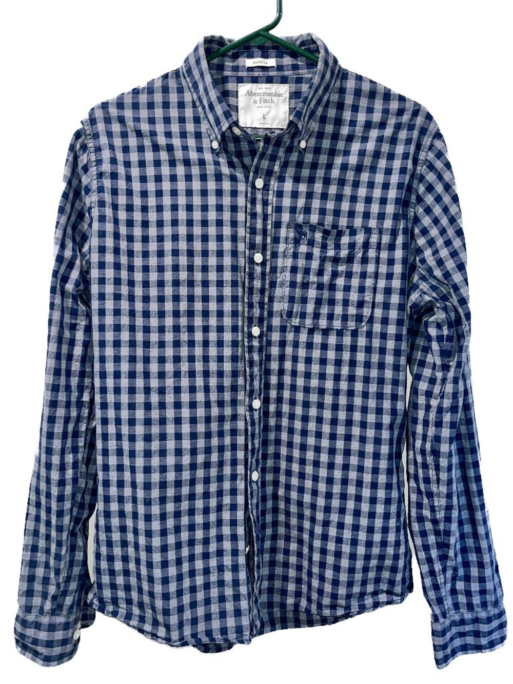 Abercrombie & Fitch Navy & Gray Button Down Shirt Size L Muscle Fit